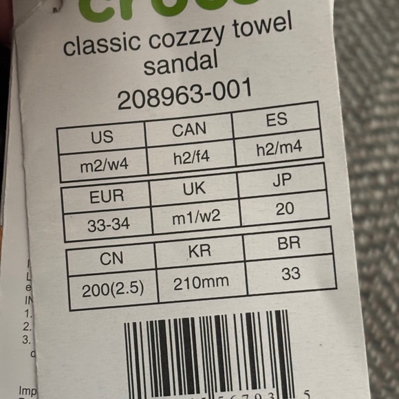 Crocs Classic Cozy Towel Sandals W4- M2 - Picture 8 of 8